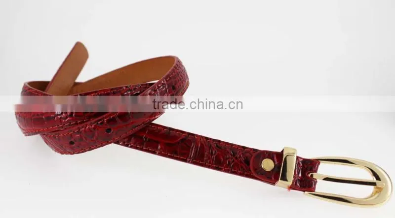 Women's Classic patent PU leather belt with Gold buckle /CROCO Faux leather belt for lady