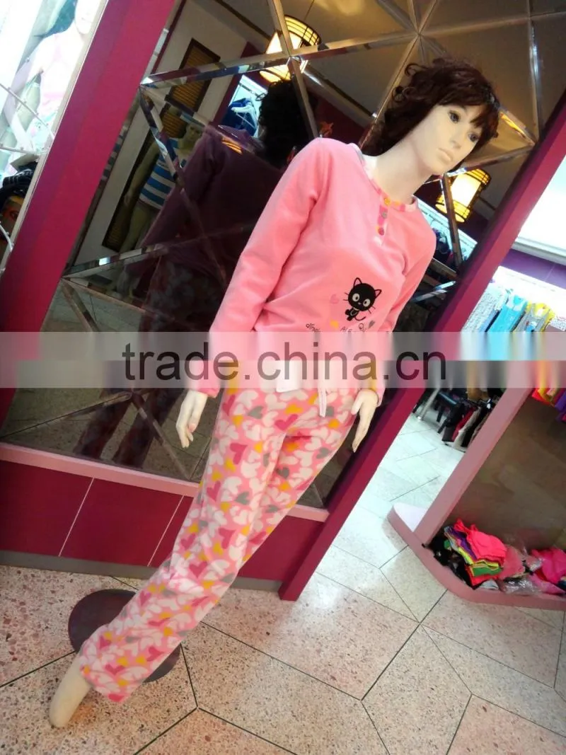 Cute cat loving heart draw string pants pink pajamas women