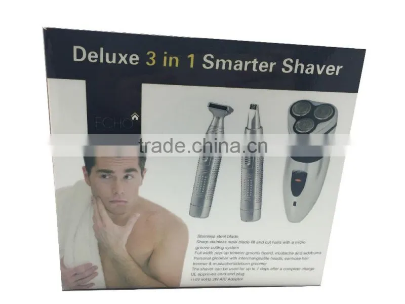 Hot selling! Three head double edge rotation razor blades +flexible portable razor+nose wool implement