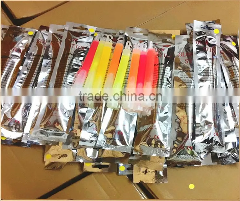 Party 6 inch glow stick with hook assorted colors bulk packing