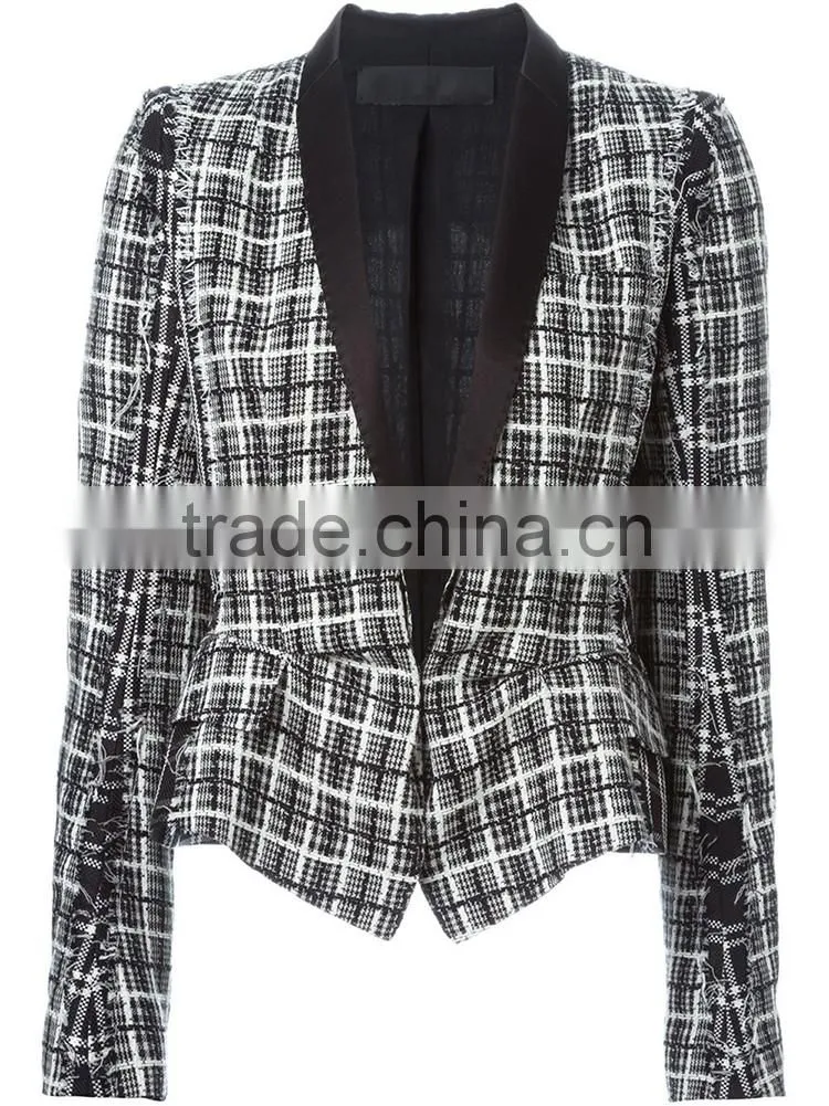 Spring Autumn 2016 Women American Style Plaid Blazers Lady Formal Outwear Coats Slim Fit Jacket