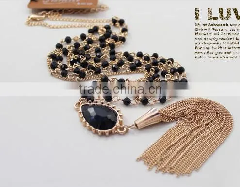 Black beaded tassel necklace