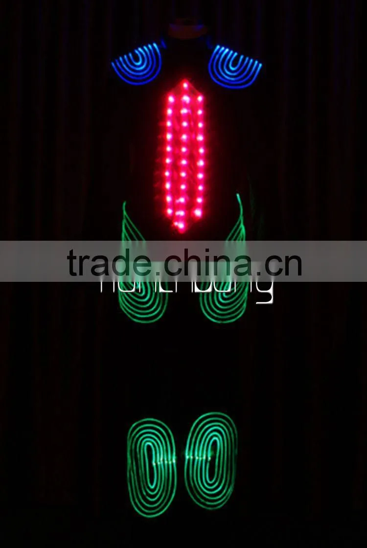 RGB colorful led robot suit,stage show light up robot costumes for sale,fiber optic clothing jacket for performance