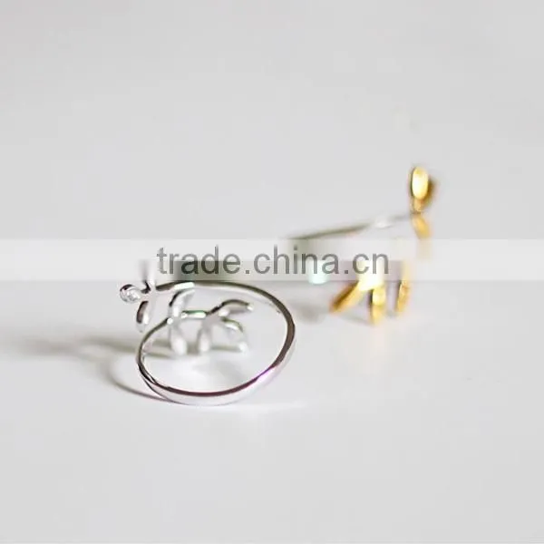 925 sterling silver ring edition fresh electroplating gold leaves open ring wholesale