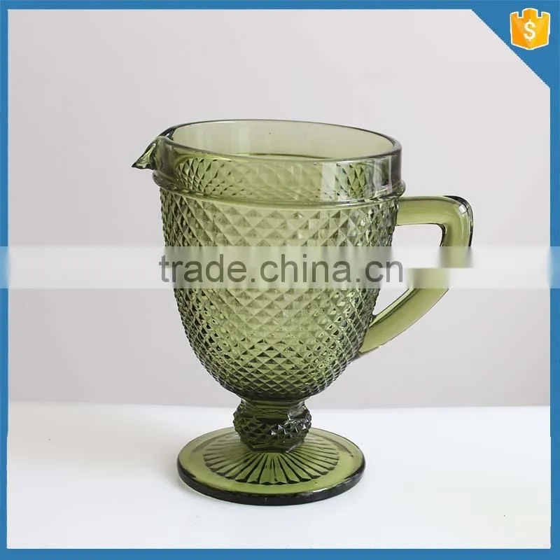 clear glass water pitcher with rhombus design