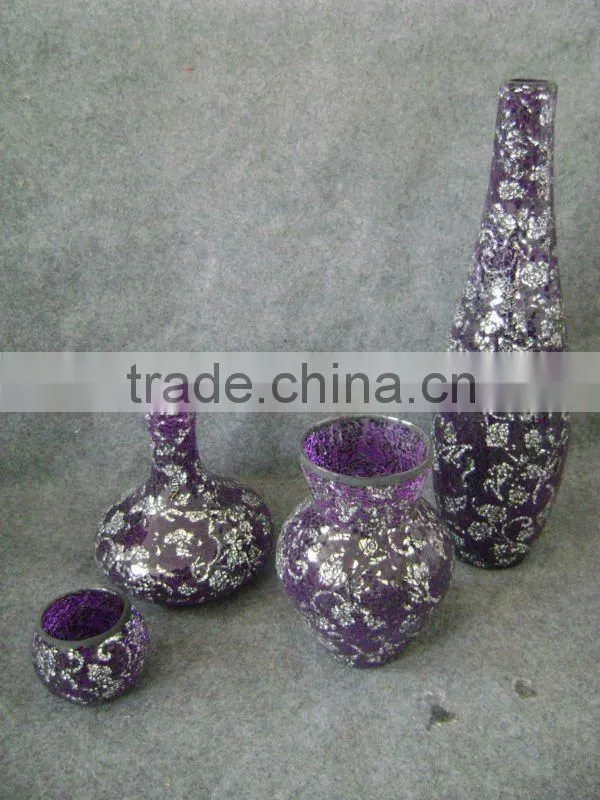 home deco crackle mosaic glass vase, 4pcs set
