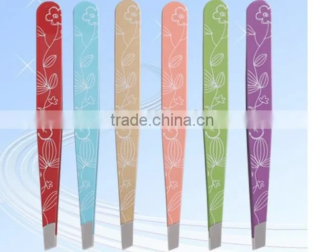 MJ-82 stainless steel slanted tip beauty pattern tweezers for eyebrows