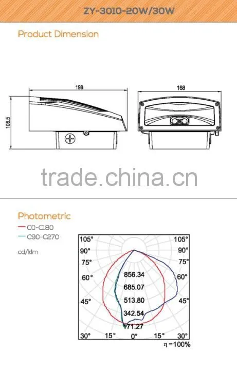 ZY-3010-20W/30W outdoor ip65 modern cob led wall bracket light fitting