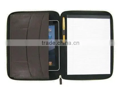 Zippered Portfolio /zipper leather cover for ipad