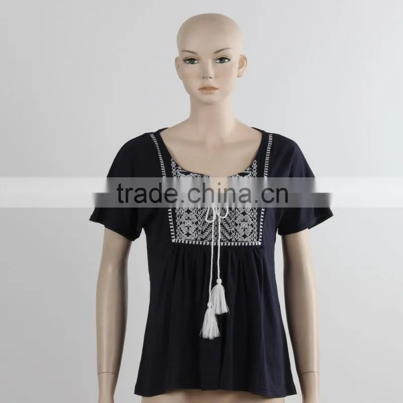 F5S10380 Ladies Black Short Sleeve Fashion Plain T- Shirt