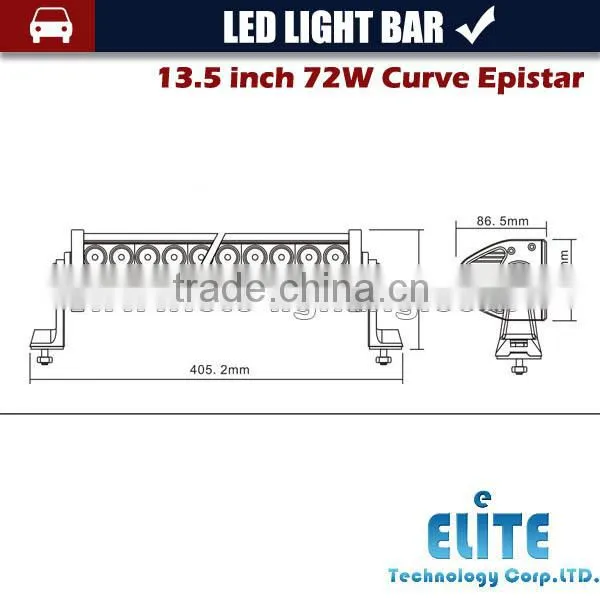 13.5 inch 72w offroad curve led light bar for trucks jeep
