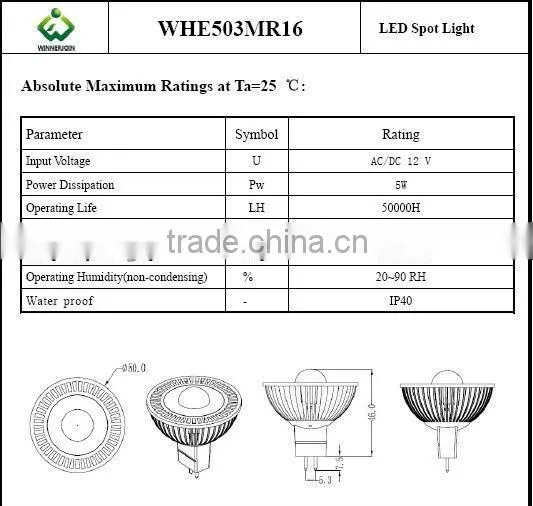 2016 New design high lumen mr16 led spotlight 7w with famous chip