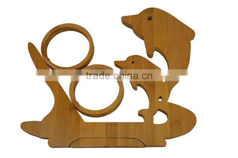 WR002/100% bamboo Material Hot Sale Dolphin Shaped Bamboo Red Wine Rack