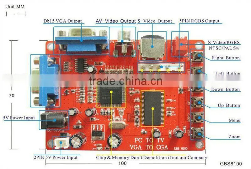 Factory supply!Portable GGBS-8100 VGA to CGA / CVBS / S-VIDEO High Definition Converter Board