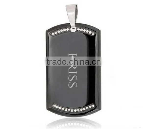 Personalized stainless steel custom engraved black stone pendant