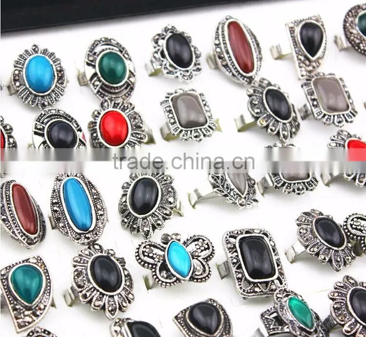 America style alloy colourful artificial stone open rings