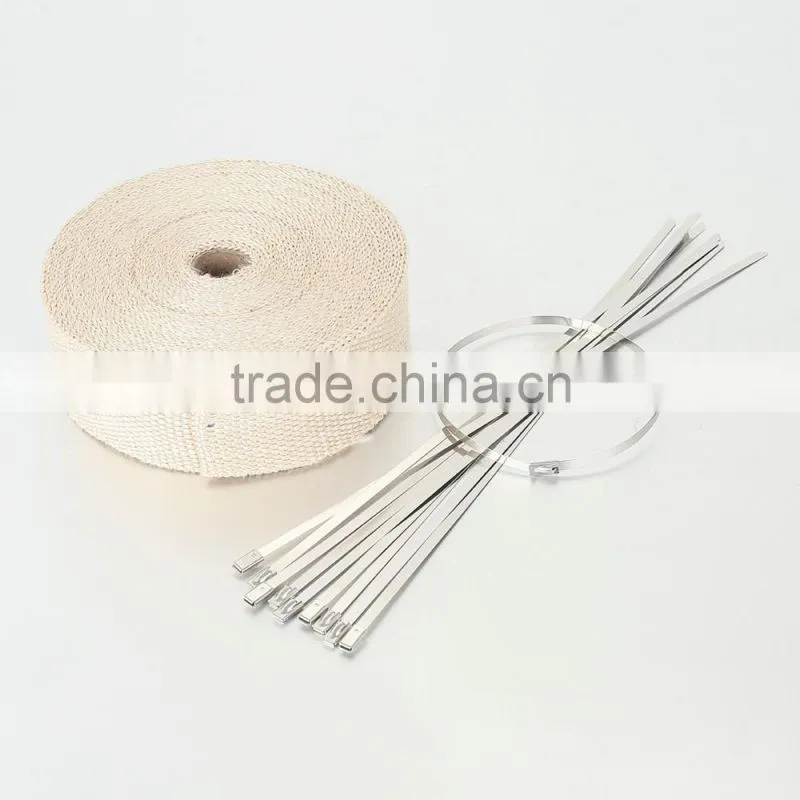 Roll Titanium Exhaust Header Pipe Heat Wrap Tape+Stainless Ties Kit 5cm*15m