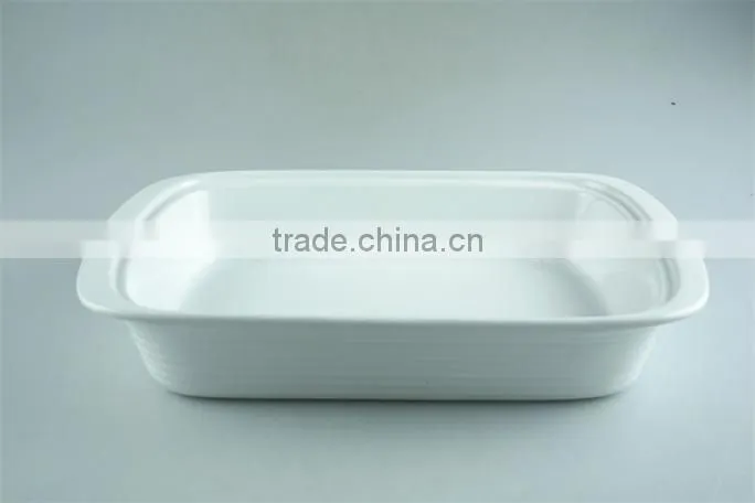 White ceramic rectangular stoneware bakeware, porcelain casserole serving dishes