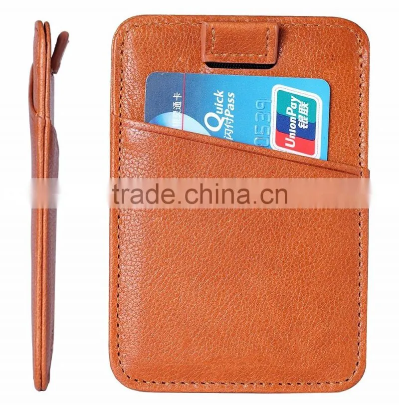 2017 RFID Blocking Premium Top Grain Leather Pull Tab Slim Card Holder Thin Minimalist Front Pocket Wallet with high capacity