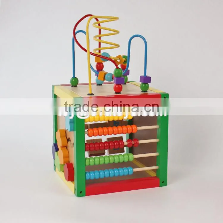 Best educational bead maze toys mini wooden kids activity cube W11B142