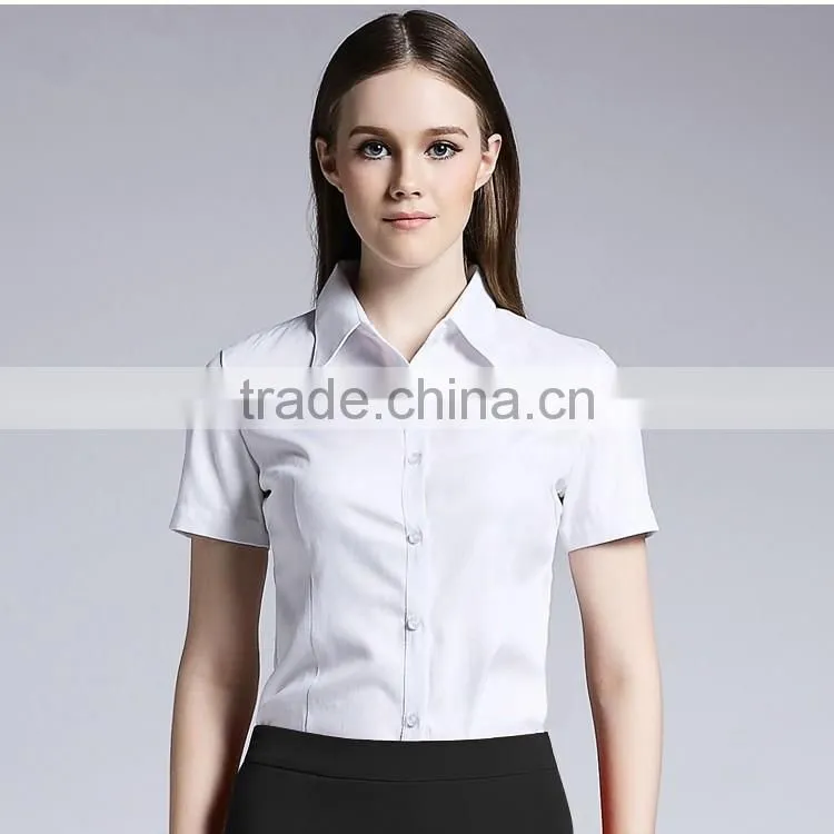 Ladies Fashion Short Sleeve Work Shirt Cotton Shirt