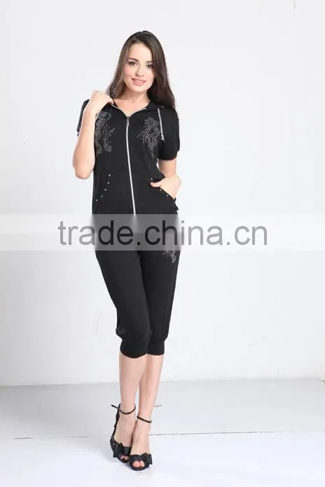 Summer diammon printing wholesale women jogging suits with hood