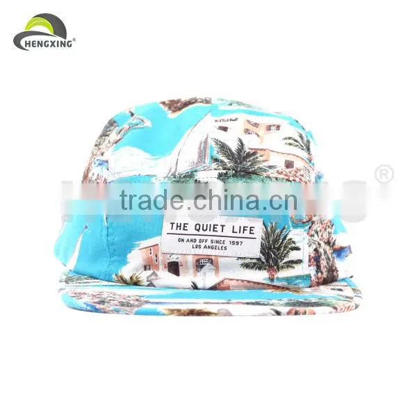 Tie Dyed Lether Strap Floral Blank Wholesale Custom 5 Panel Hats
