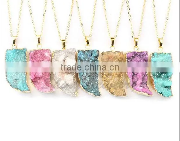 high end rose quartz chip stone beads pendant diy wire wrapped quartz stone charms pendant 2016 for sales