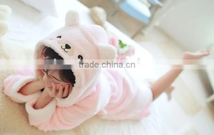 Girls Winter And Autumn Cute Rabbit Pink Pajamas Flannel Fleece Bathrobe