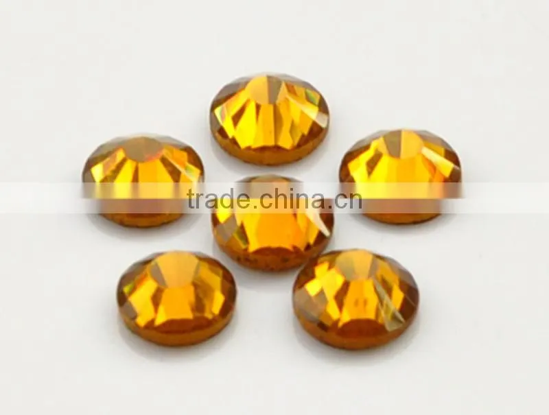 Crystal Shiny round flat back hot fix rhinestones in Topaz for Garment Accessories