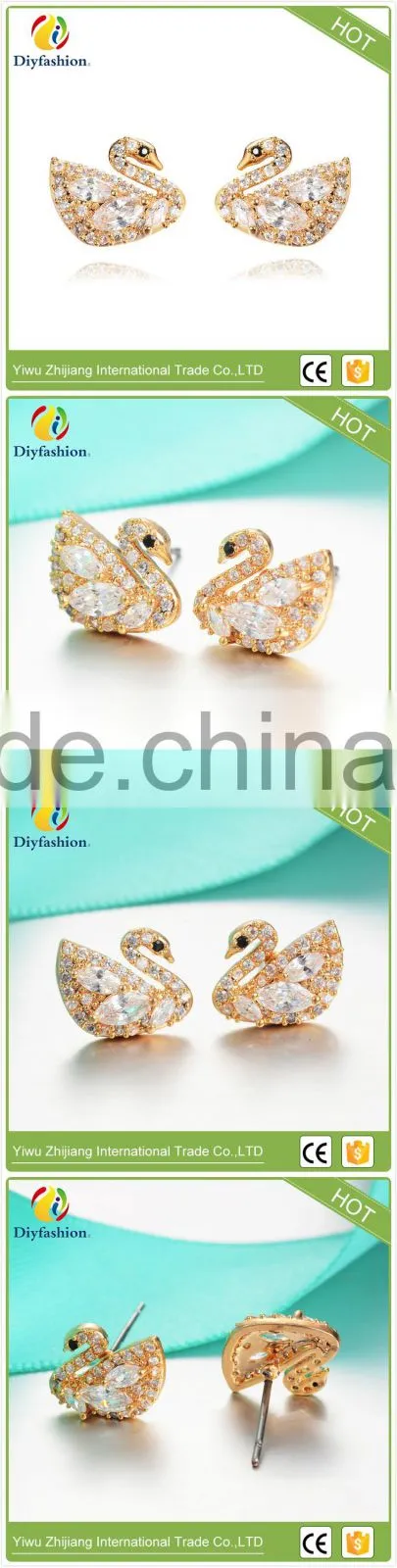 New Fashion 925 silver needle Cartoon animal swan small cubic zricon stud earrings