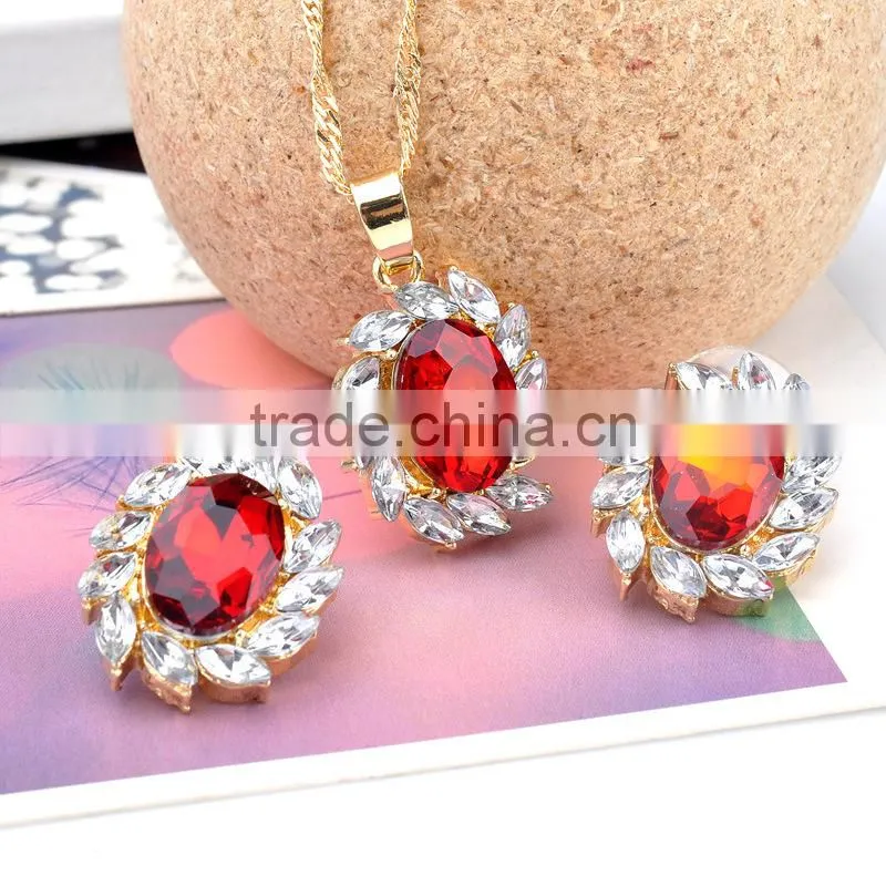 New Wedding Women Fashion Rhinestone Necklace Crystal Earrings Charm Jewelry Set