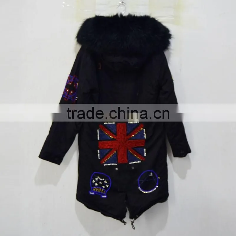 New Fashion black long Britain beading faux fur coat for men