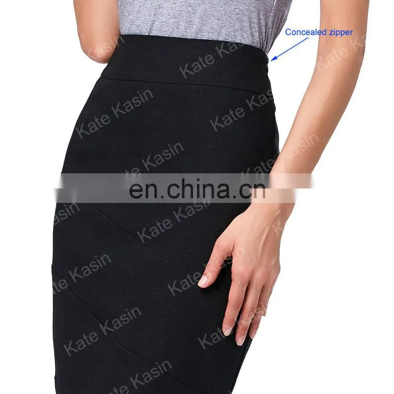 Kate Kasin Occident Women's OL High Stretchy Hips-Wrapped Black Pencil Skirt KK000269-1