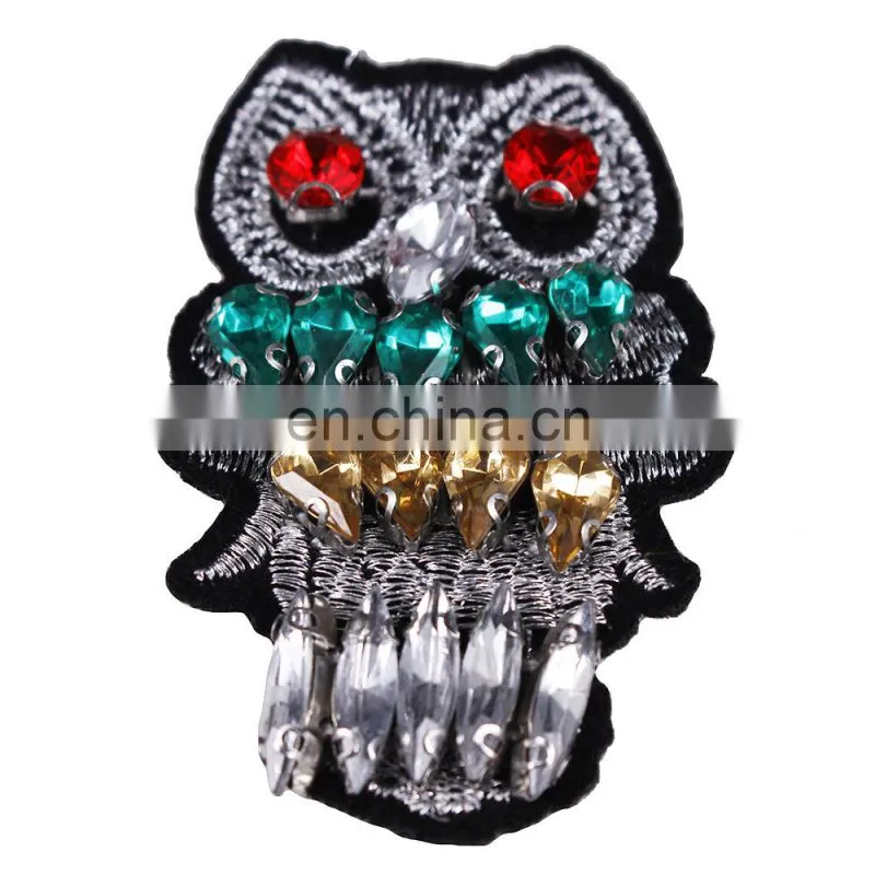 2017 Handmade Beaded Rhinestone Owl Patches Applique For Brooch Clothing