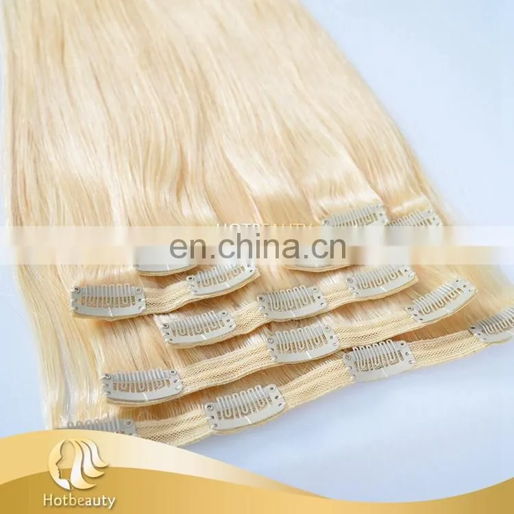 clip long hair extension silky straight and tangle free 613# blonde Russian hair