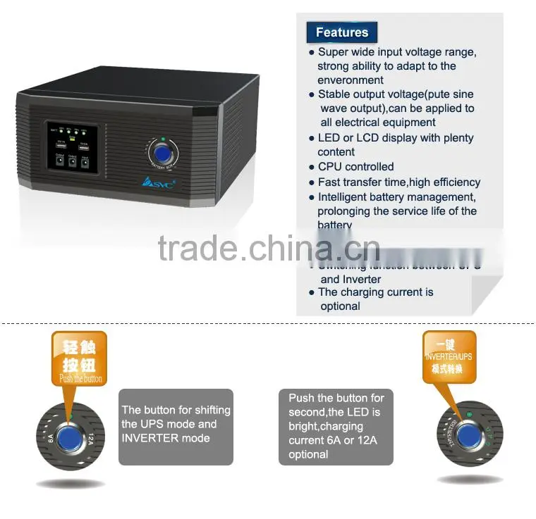 800W 12V DC to AC LED / LCD Auto Pure Sine Wave Variable Frequency Inverter