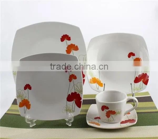 20 pcs porcelain dinner set with part decal square ceramic 20 pcs dinner set