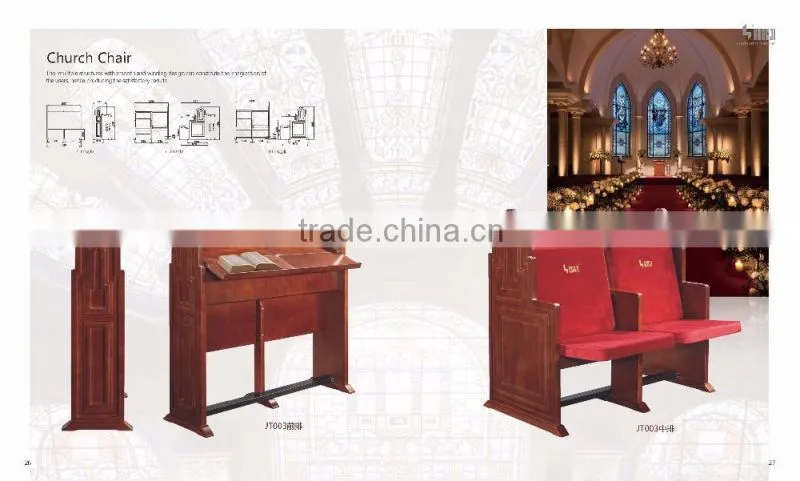 double seat wooden church chair with writing pad JT001-L