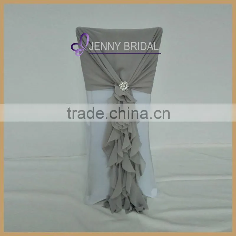 C304C Hot Pink Wedding Chair Cover Chiffon Ruffle Chair Sash