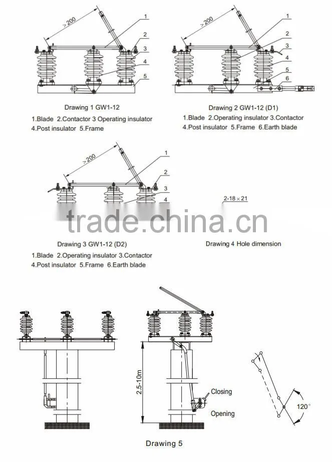GW1-12 High Voltage Disconnect Switch pole mounted 11kv switch disconnector