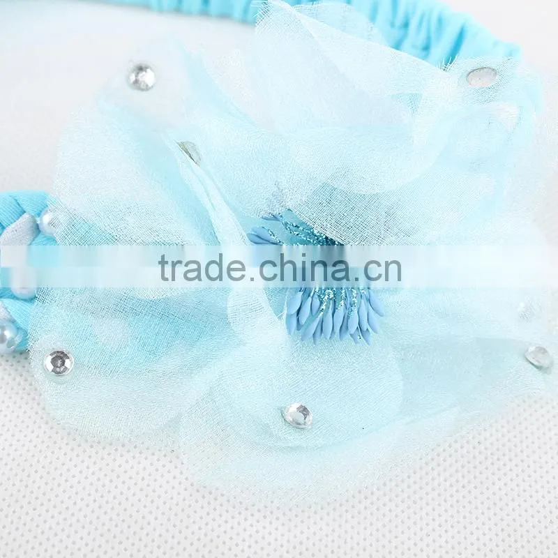 2015 On Discount Kids Hair Accessories Girl Handmade Flower Beaded Elastic Hair Band