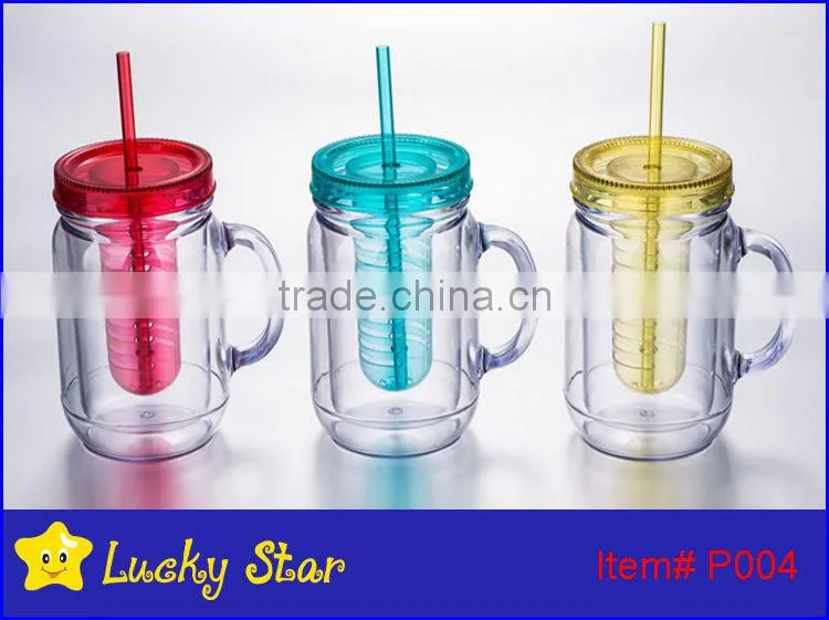 BPA free 20oz Plastic Mason Jar with handle and straw and beautiful PVC inserts