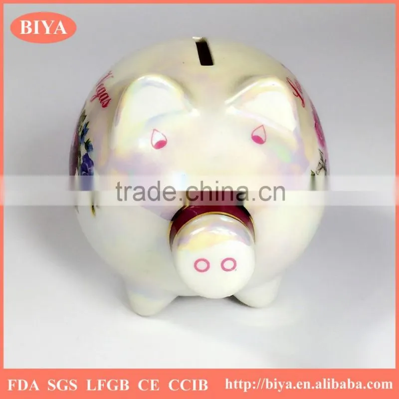 pink pig piggy bank savings bank money box coin box print colorful pearl glazed for souvenir and decorative custom logo