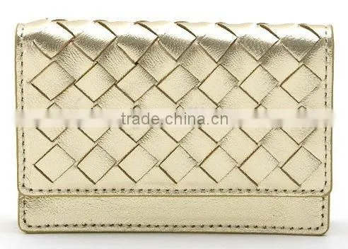 Top Grade High Quality Leather Woven Flap Card Purse