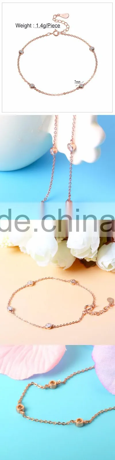 rose gold plated bead bracelet in 925 silver