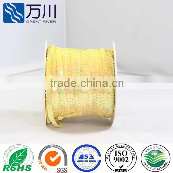 Golden AB color round sequin paillette string,2014 best seller glitter sequin trimming wholesale