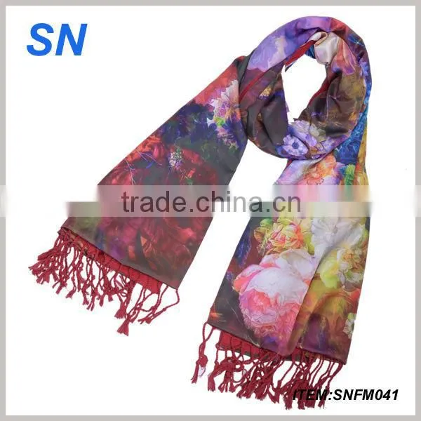 2014 fashion floral winter thick pashmina scarf for ladies