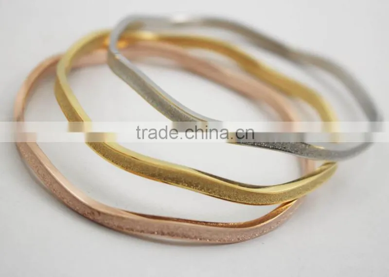 Wave Shaped Women Stainless Steel Sandblasted Bangle Bracelet