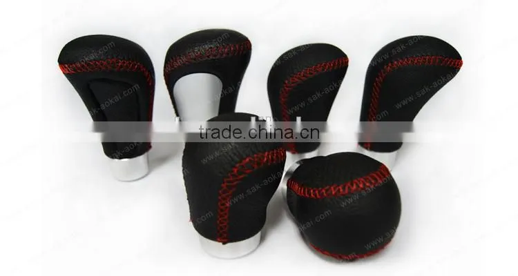 Manual Leather Car Gear Knob Red Stitching Universal